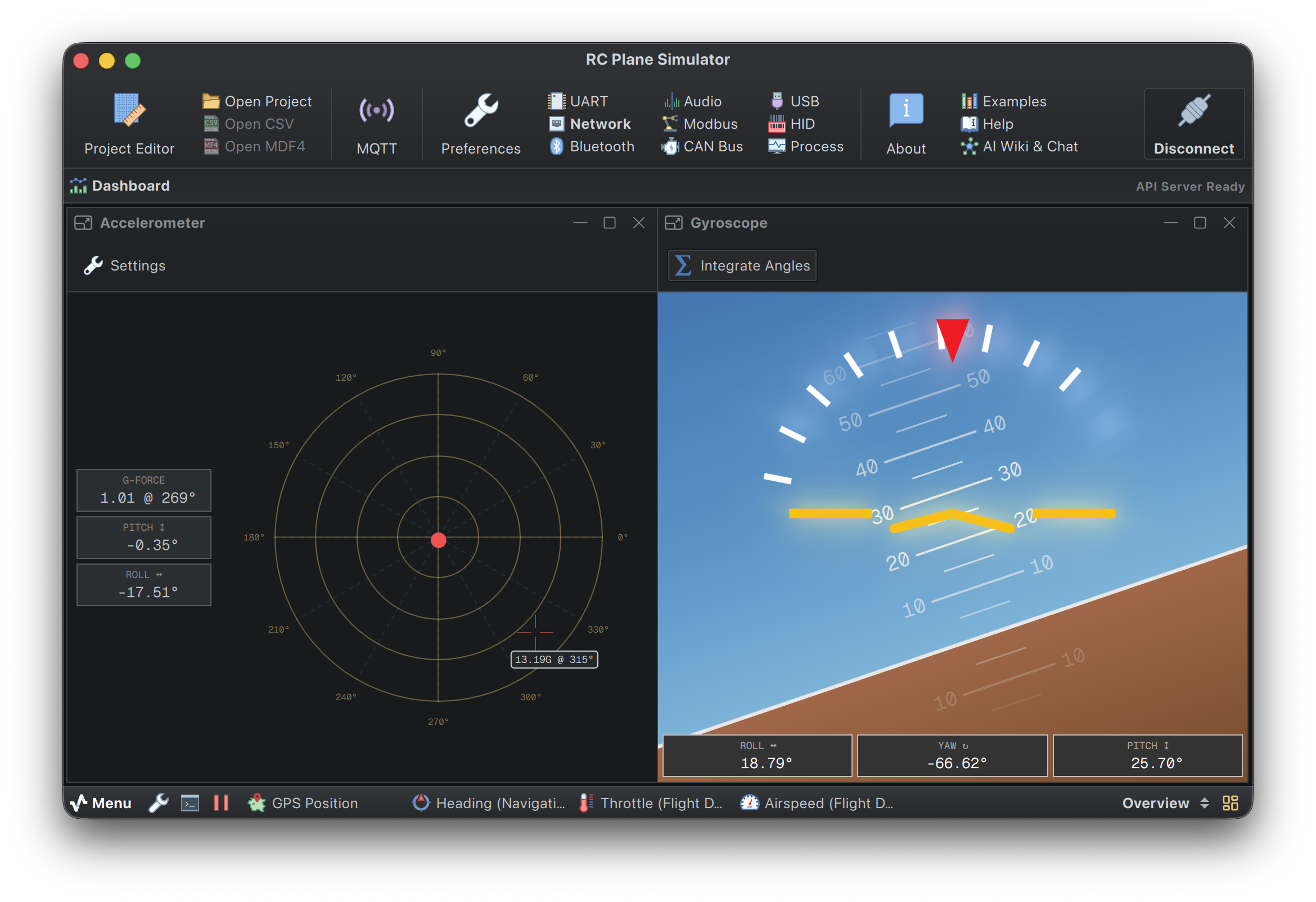 RC Plane Simulator with Accelerometer and Gyroscope